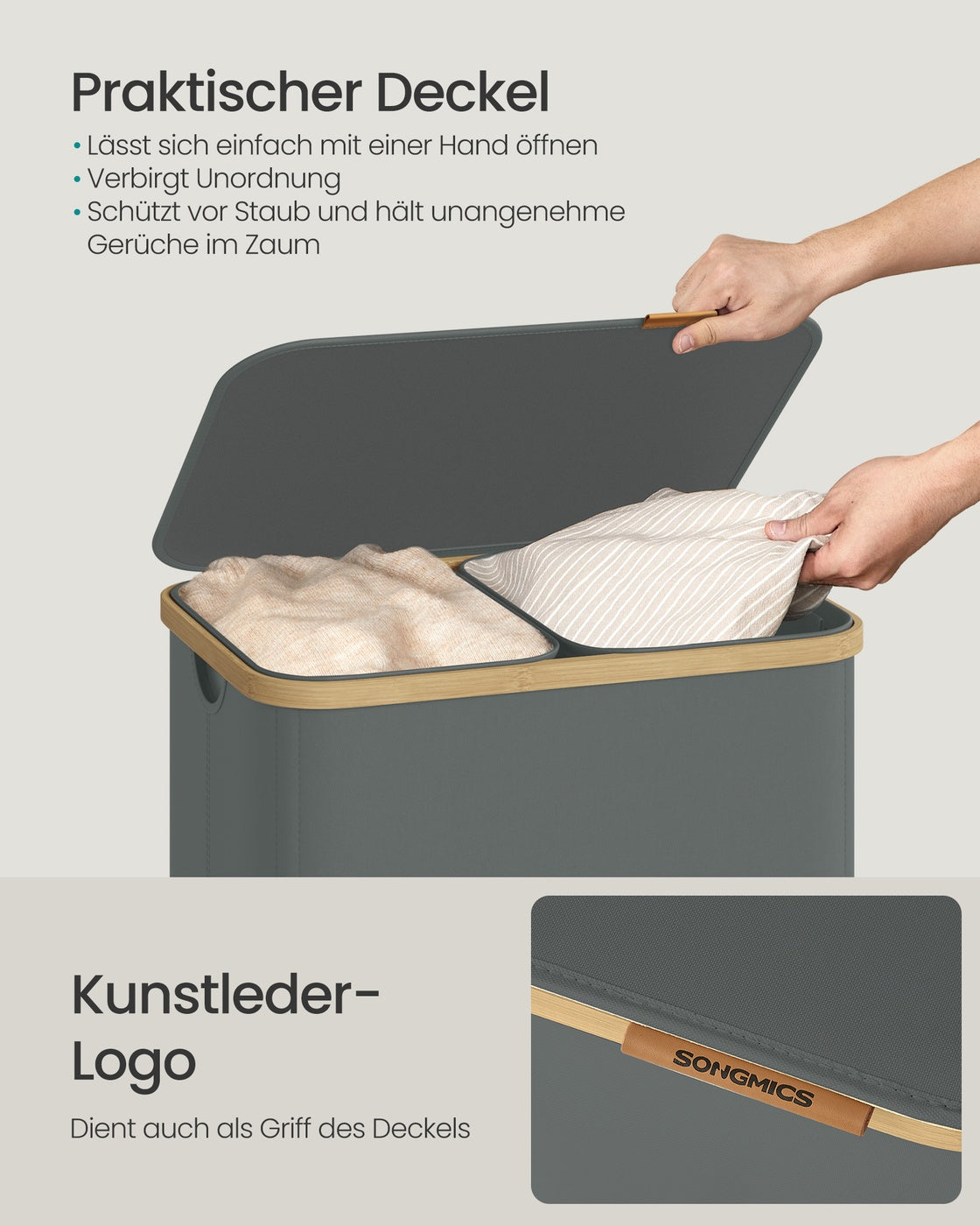 Wäschekorb 150 L Mit Deckel - Mit Herausnehmbarem Wäschesack - Für Waschraum Und Schlafzimmer