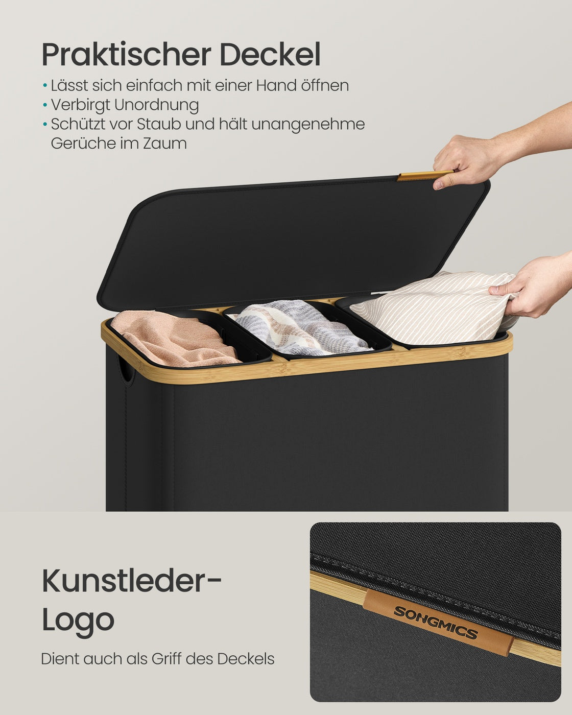 Wäschekorb 170 L Mit Deckel - Mit Herausnehmbarem Wäschesack - Für Waschraum Und Schlafzimmer
