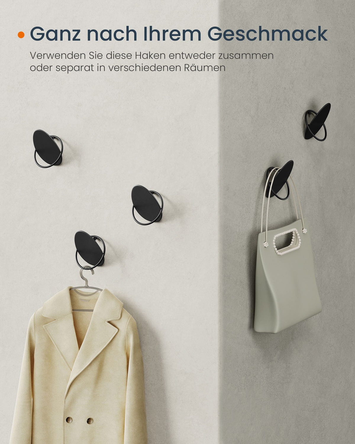 Wandhaken – Eiförmiges Design – Wandmontage – Stahl – Maximale Tragkraft 5 kg