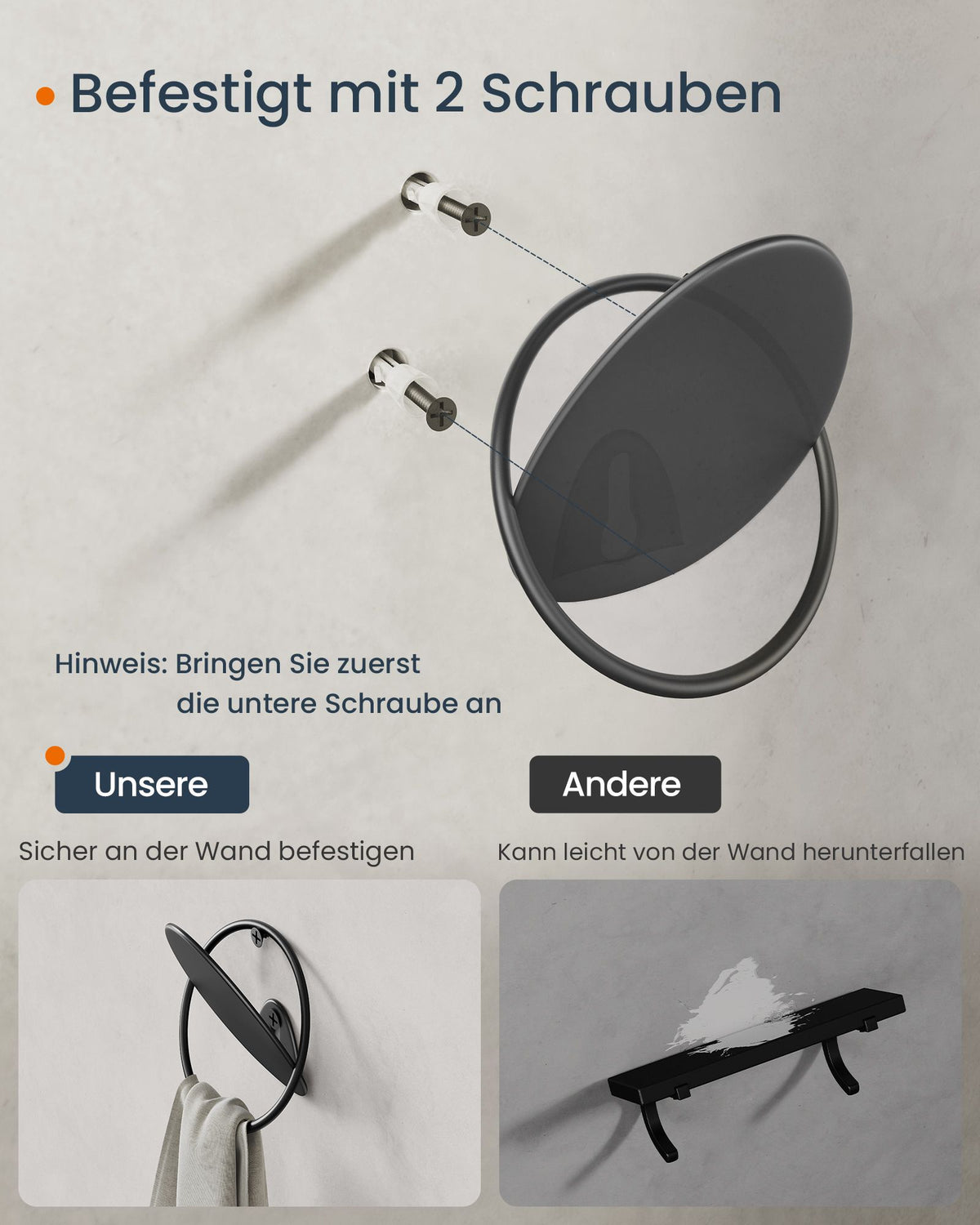 Wandhaken – Eiförmiges Design – Wandmontage – Stahl – Maximale Tragkraft 5 kg