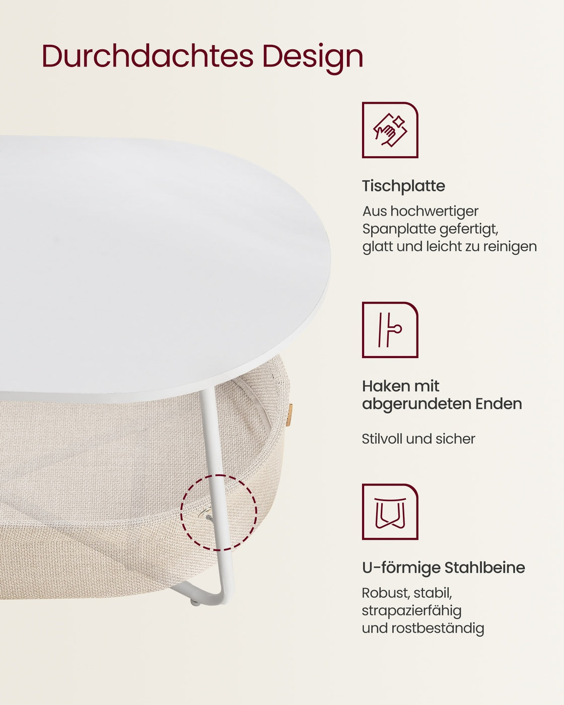 Couchtisch – Oval – Stauraum – Stahl und Spanplatte