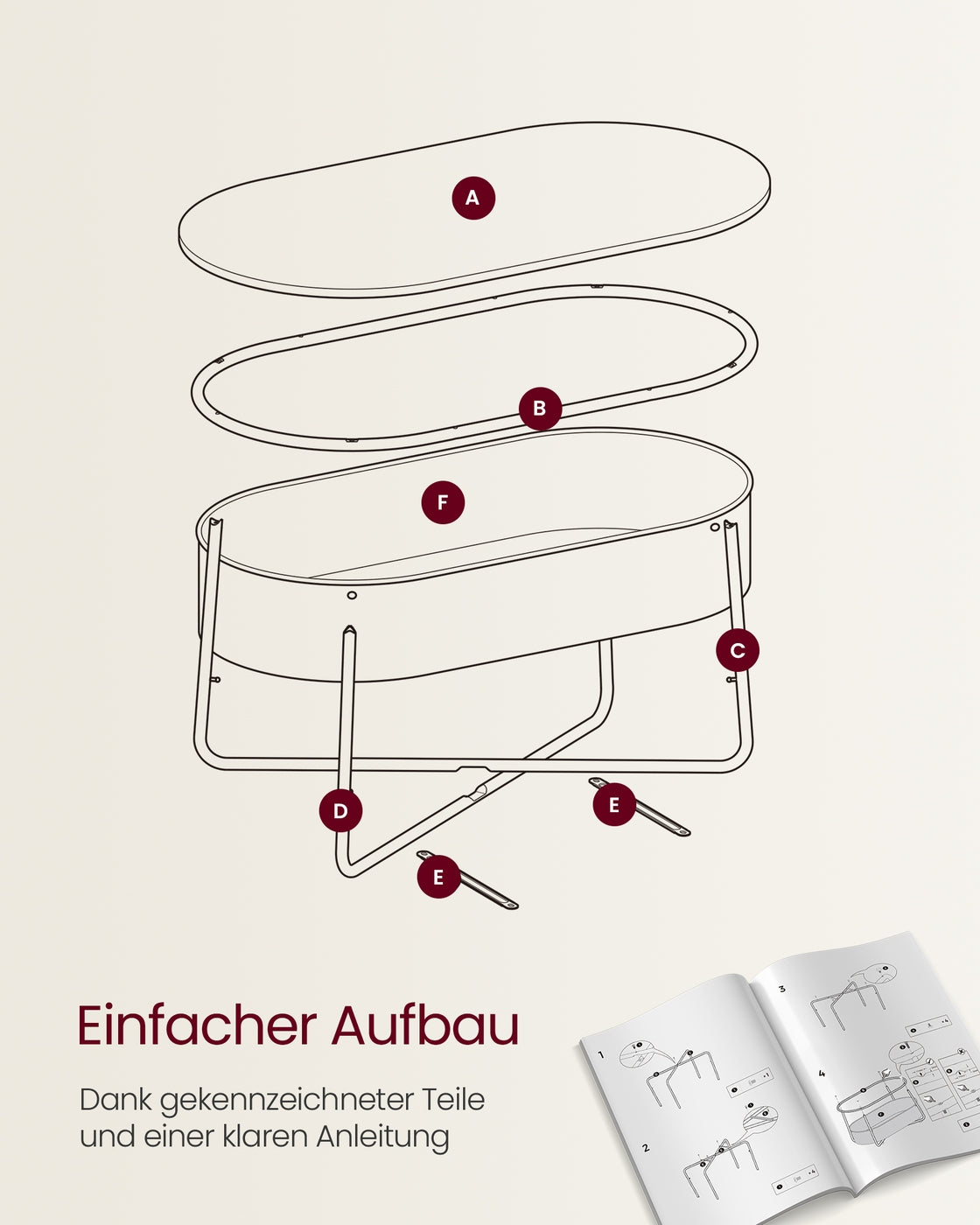Couchtisch – Oval – Stauraum – Stahl und Spanplatte