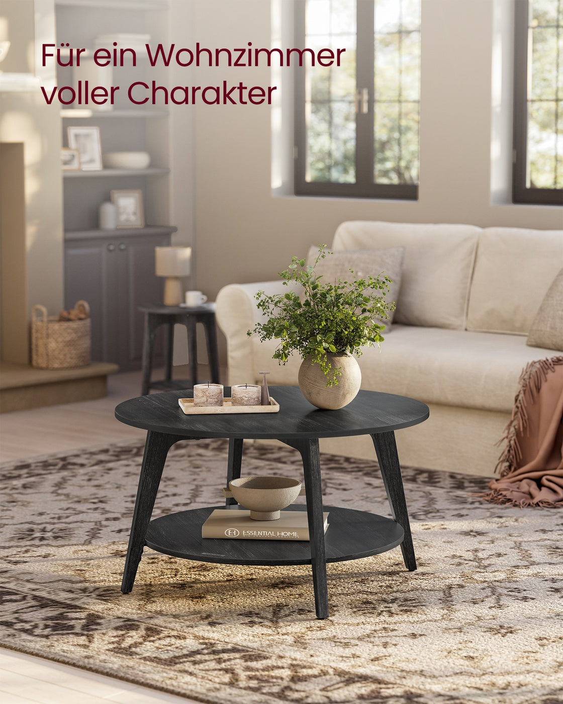 Couchtisch – 2 Ebenen – Spanplatte und MDF – Einfache Montage – 80 cm Rund