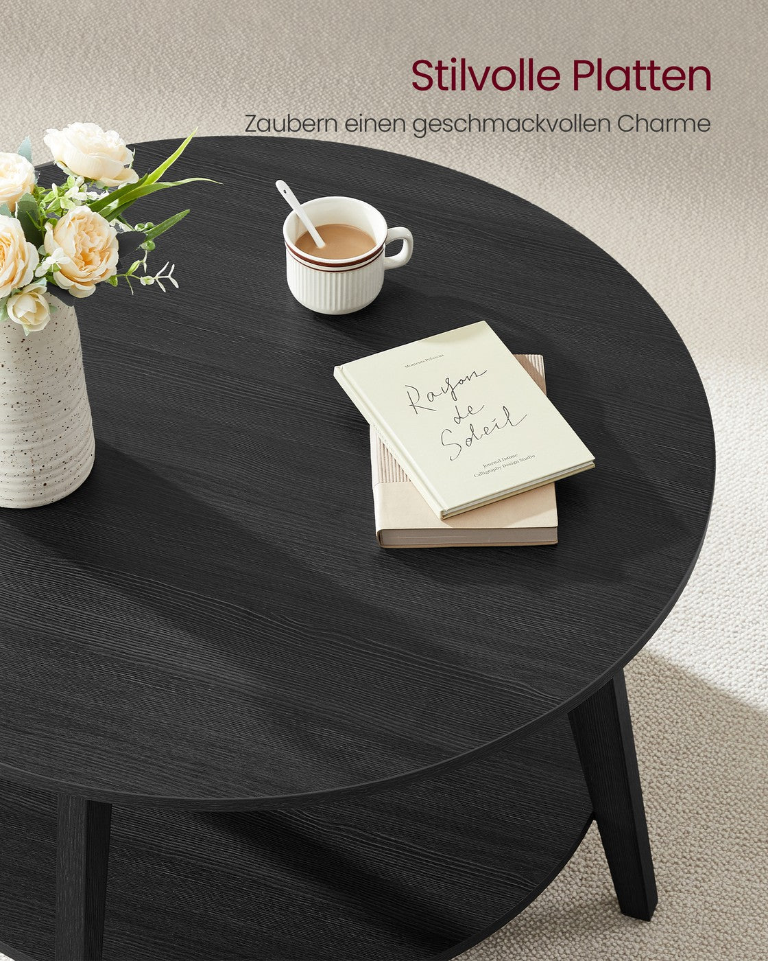 Couchtisch – 2 Ebenen – Spanplatte und MDF – Einfache Montage – 80 cm Rund