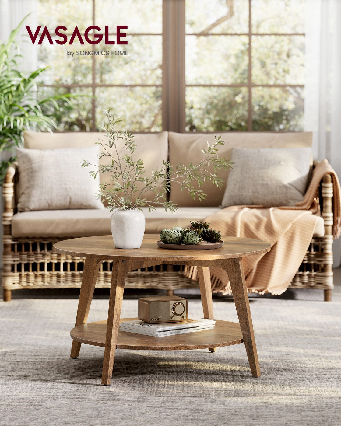 Couchtisch – 2 Ebenen – Spanplatte und MDF – Einfache Montage – 80 cm Rund