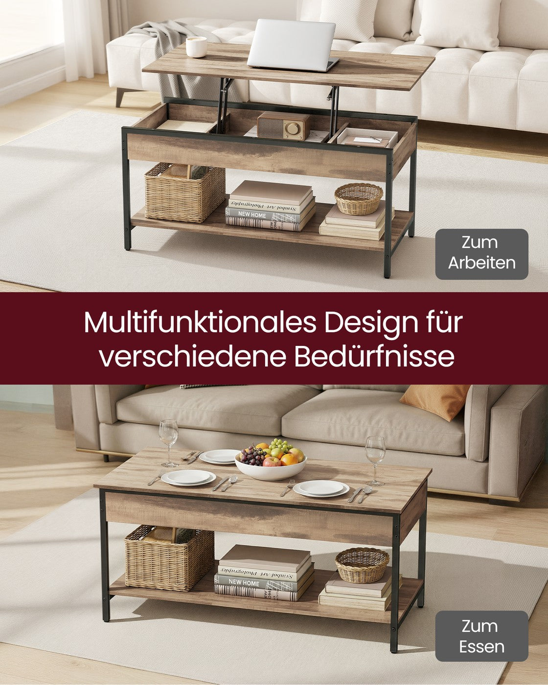 Höhenverstellbarer Couchtisch Mit Staufach