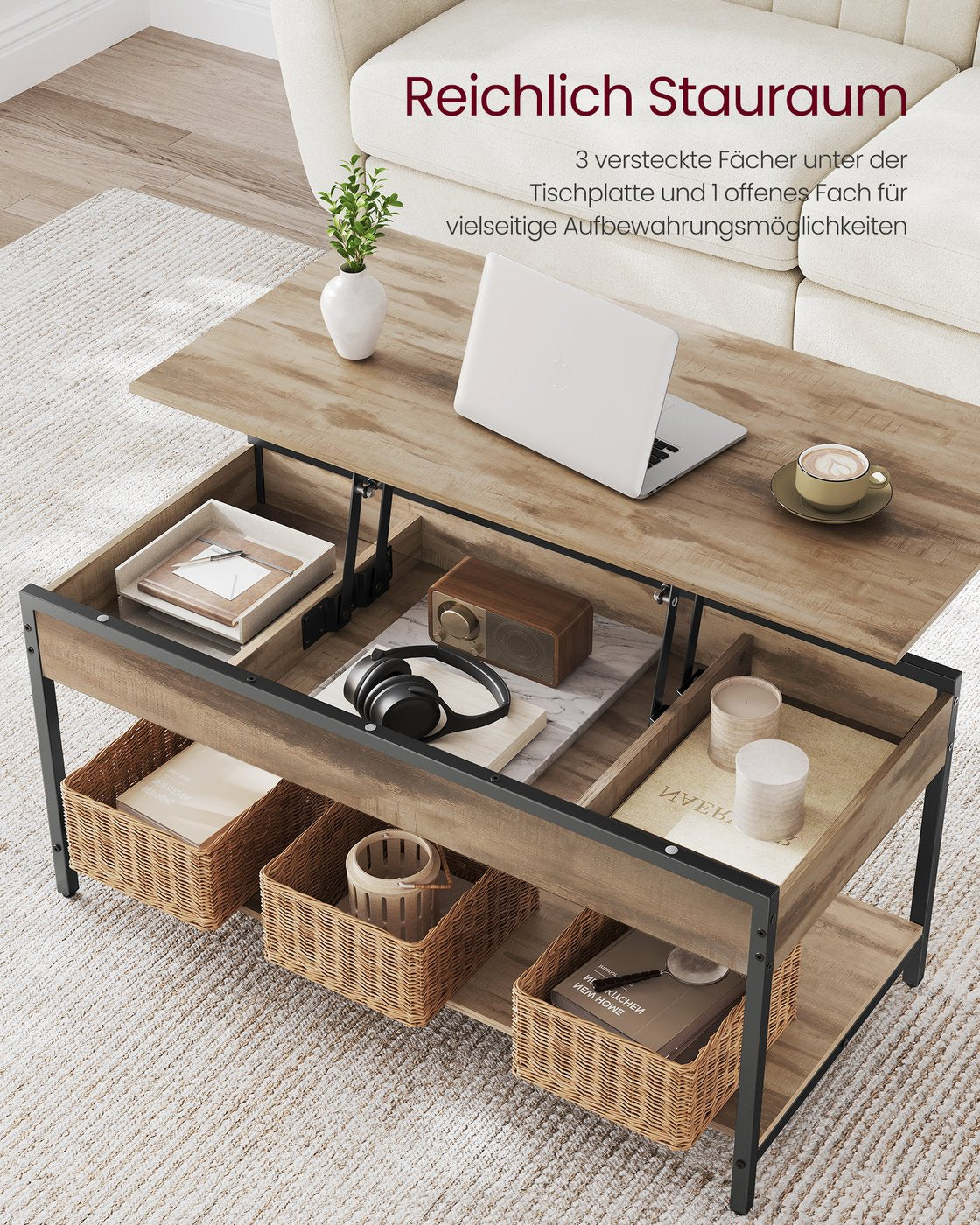 Höhenverstellbarer Couchtisch Mit Staufach