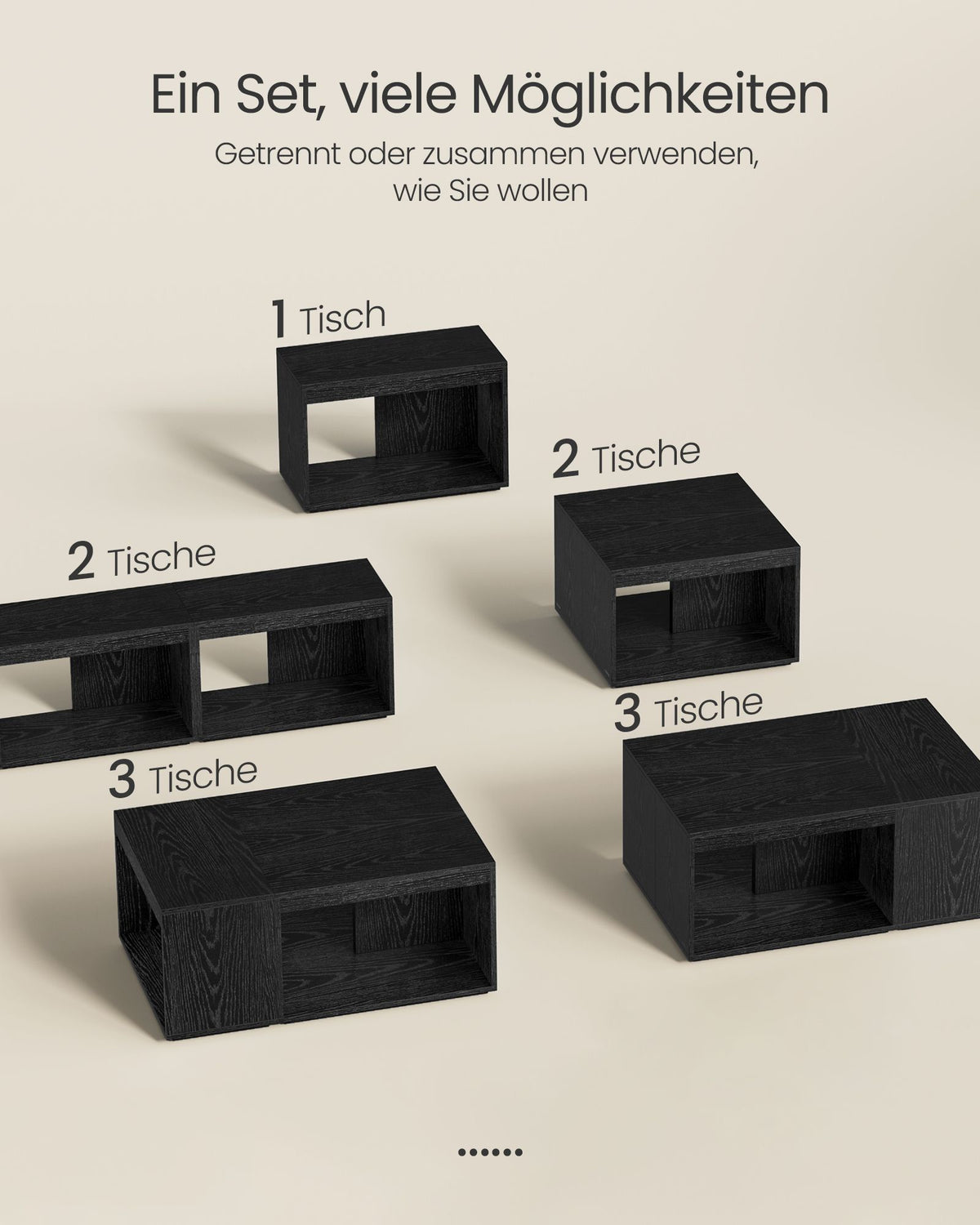 3-teiliges Couchtisch-Set – Moderne Beistelltische – Flexible Kombinationsmöglichkeiten – Mit zusätzlichem Stauraum – Holzoptik