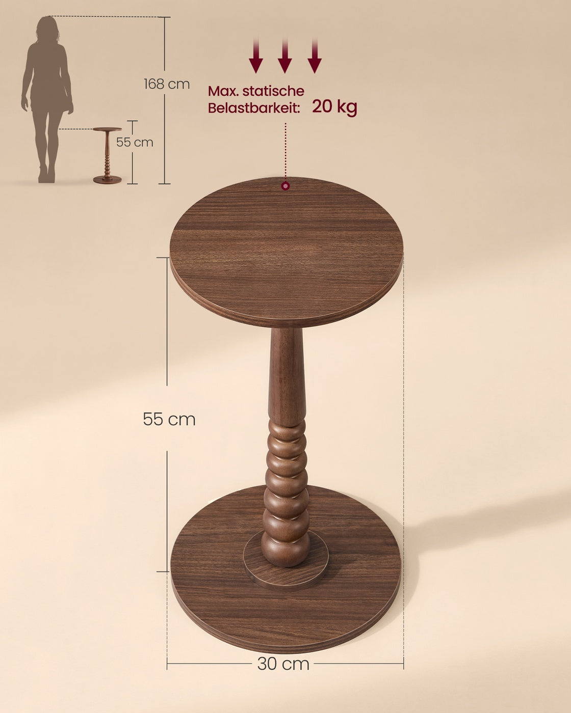 Runder Beistelltisch – Kompaktes Design – Massivholzgestell – Für Wohnzimmer oder Schlafzimmer