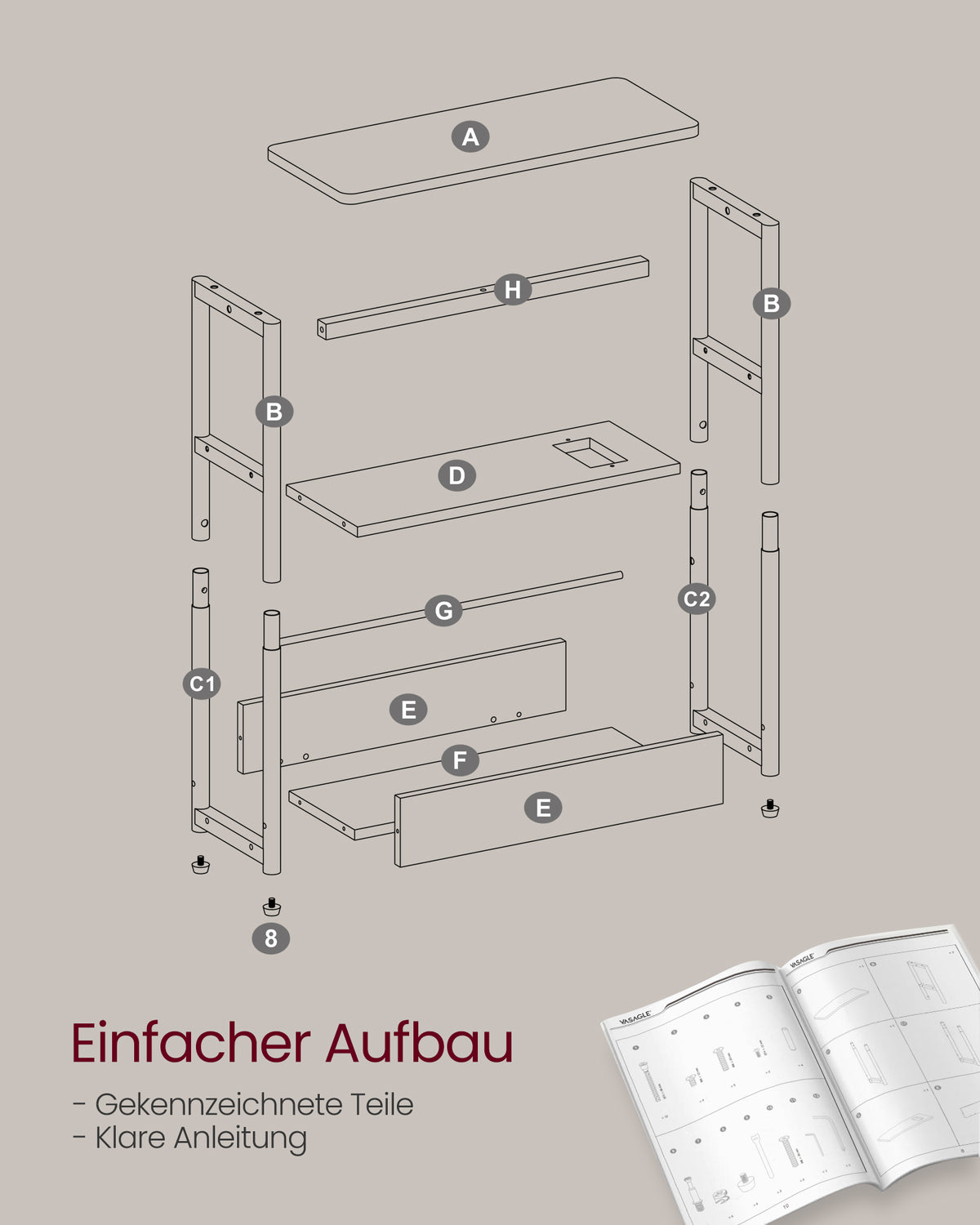 Beistelltisch schmal mit Ladefunktion – 3 Ablagen – Nachttisch / Sofatisch – für Wohnzimmer & Schlafzimmer