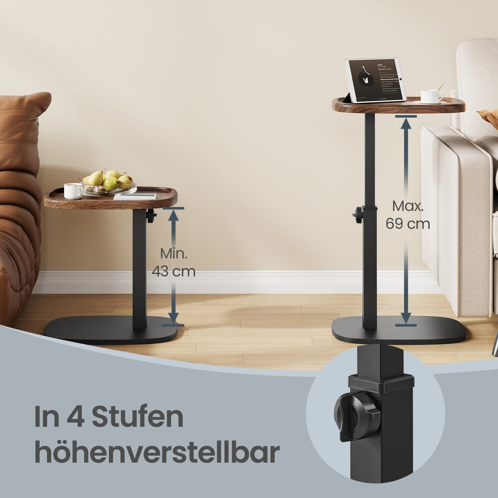 C-förmiger Beistelltisch Höhenverstellbar - Mit Rollen - Für Sofa Und Bett