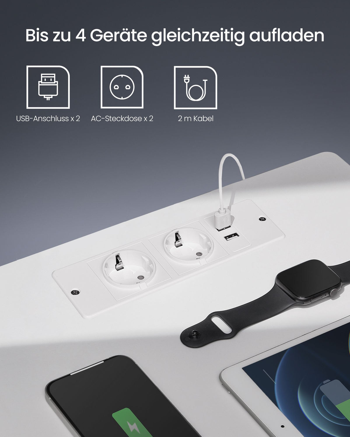 Moderner Nachttisch mit LED-Beleuchtung und Steckdosen - USB-Anschluss