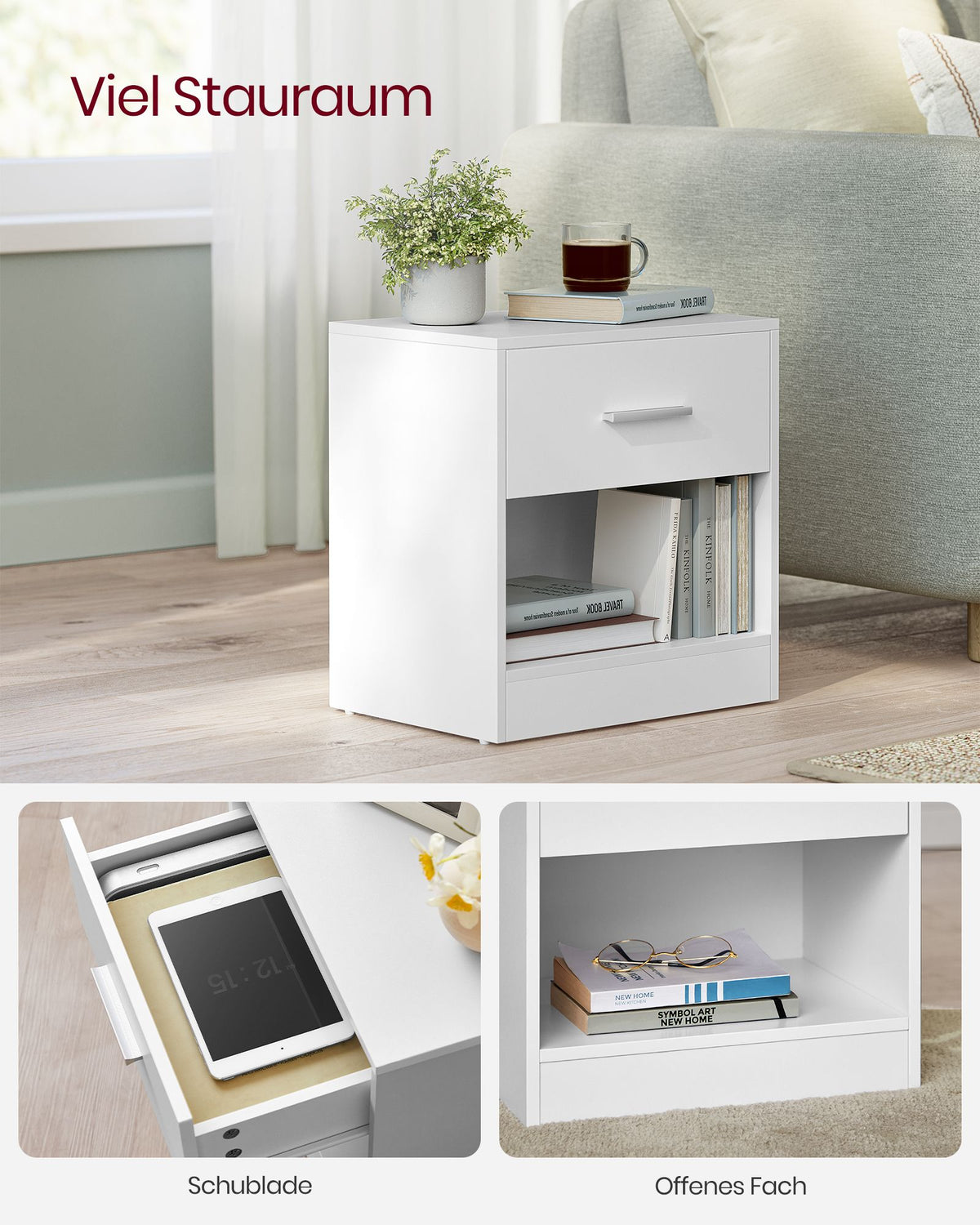 Nachttisch – mit Schublade – Offenes Fach – Spanplatte – 28 x 39 x 41 cm