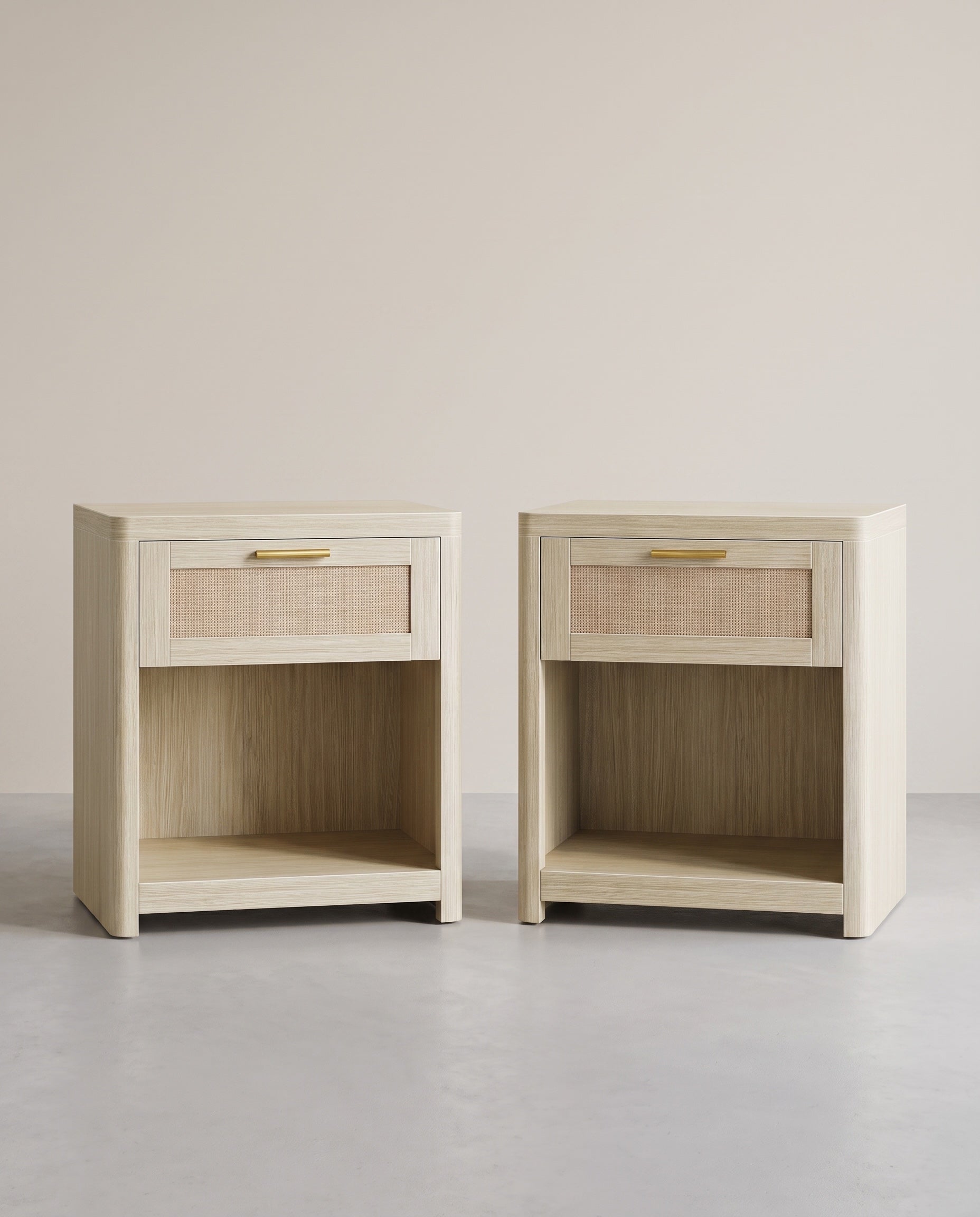 2er-Set Nachttische mit Schubladenfront in Rattan-Optik in Naturbeige
