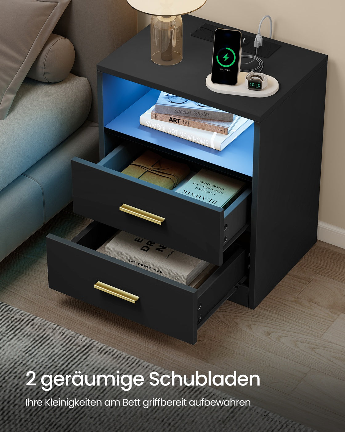 Nachttisch - Custos Kollektion - Ladestation - LED-Beleuchtung