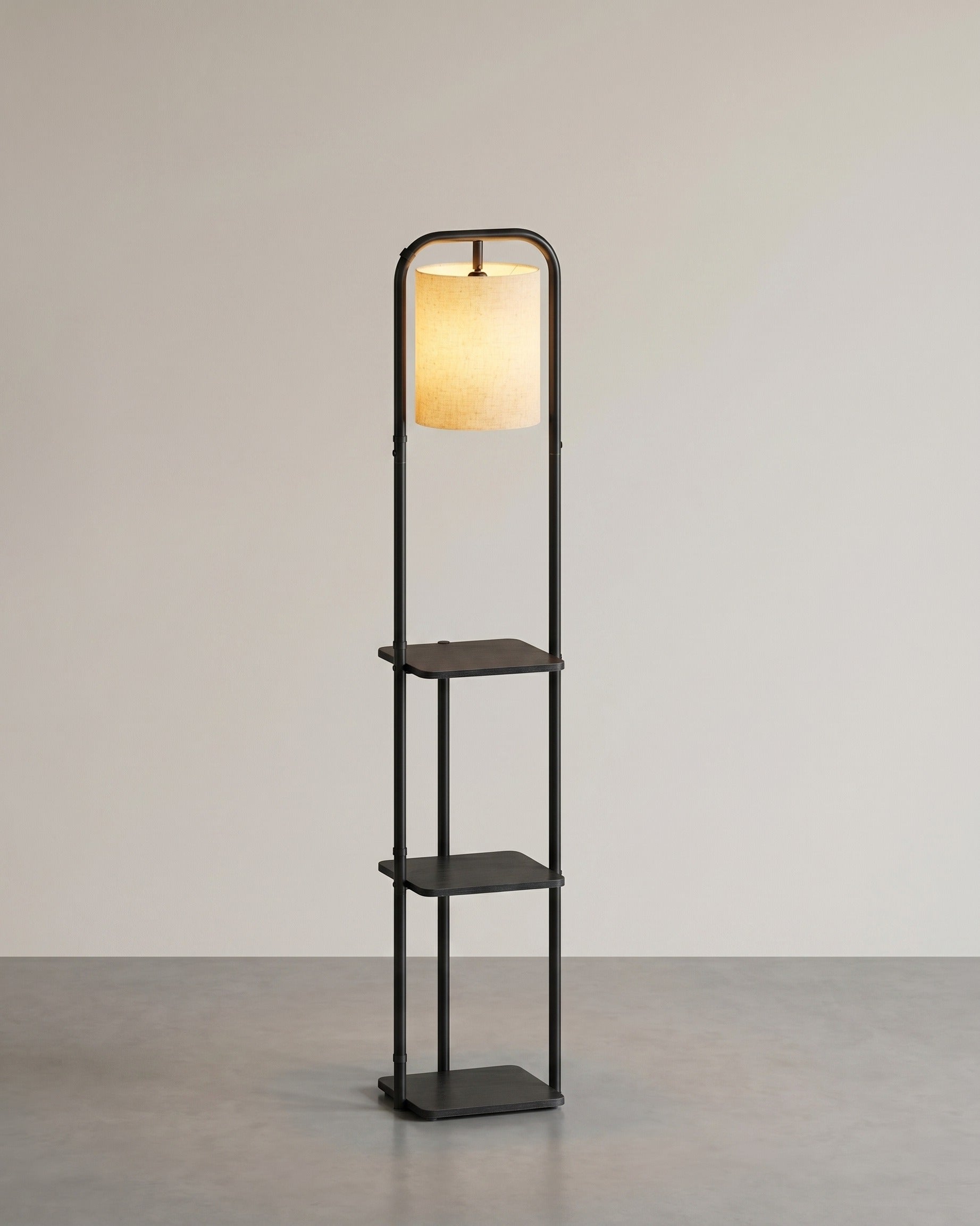 Stehlampe mit 3 Ablagen – inklusive LED-Leuchtmittel – verstellbarer Lampenschirm – Industriedesign – Standardtitel