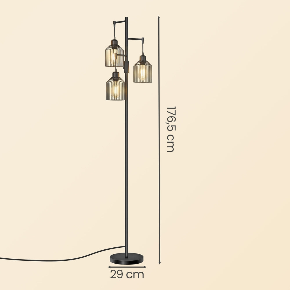 Stehlampe 3-Flammig – Höhenverstellbar – Industrielle Metallschirme – Stehleuchte 176 cm für Wohnzimmer