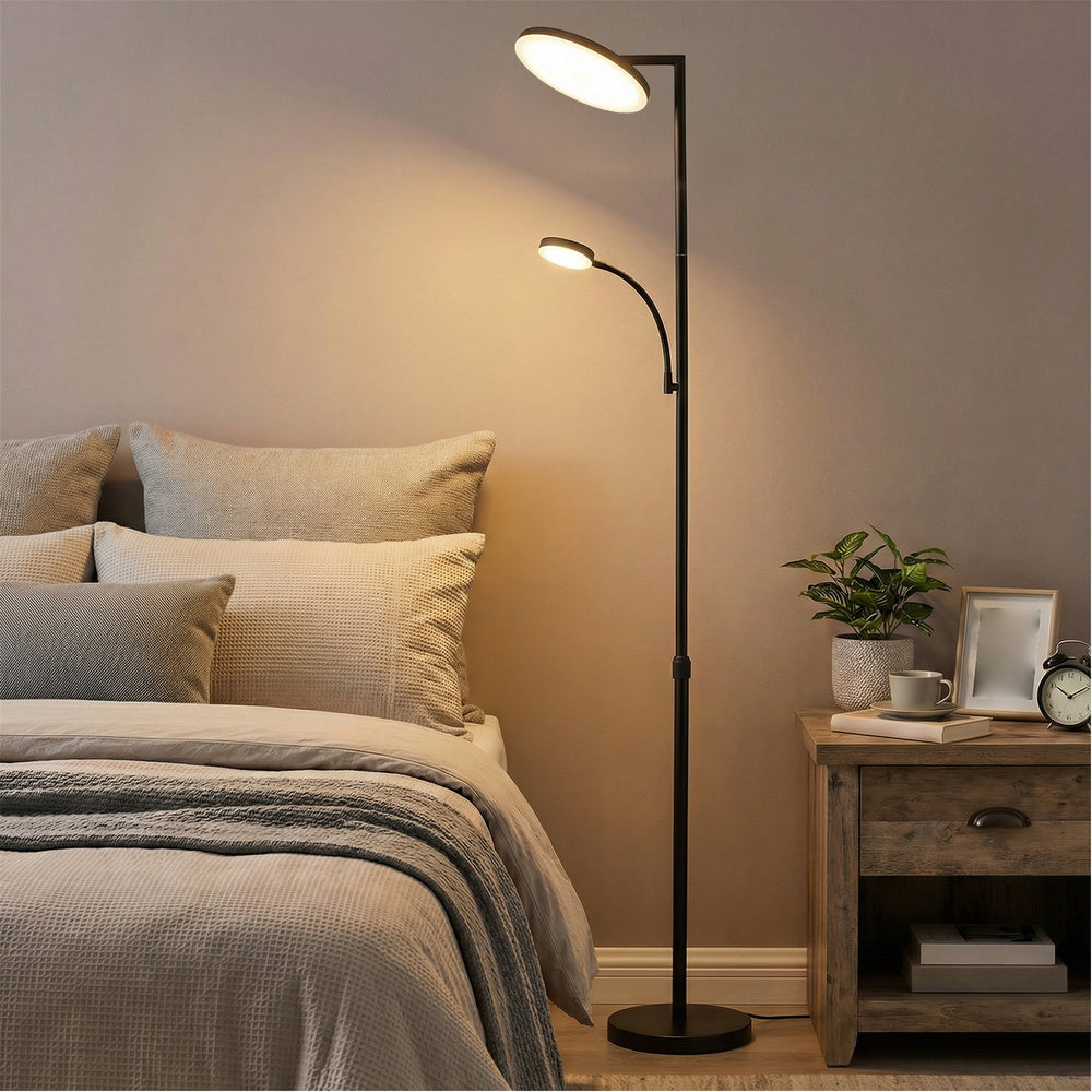 LED-Stehlampe Mit Leselampe - Höhenverstellbar Mit Timer - Mit Fernbedienung