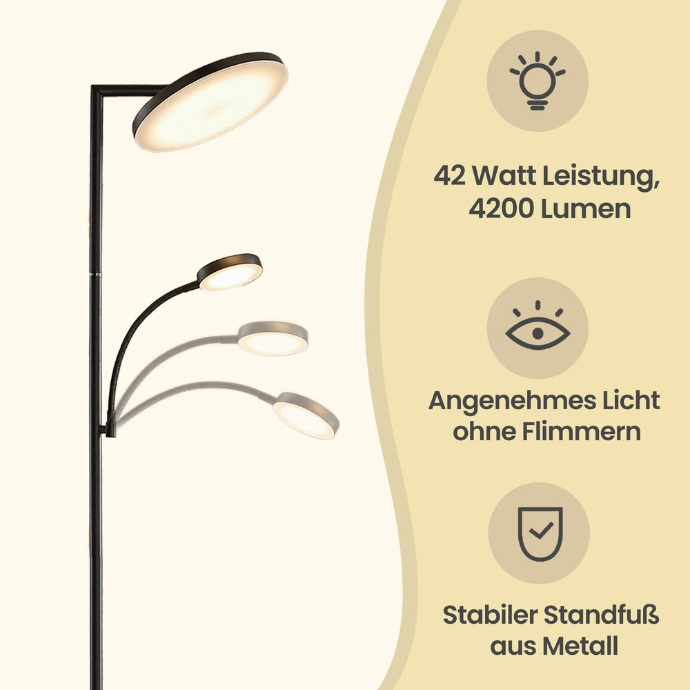 LED-Stehlampe Mit Leselampe - Höhenverstellbar Mit Timer - Mit Fernbedienung