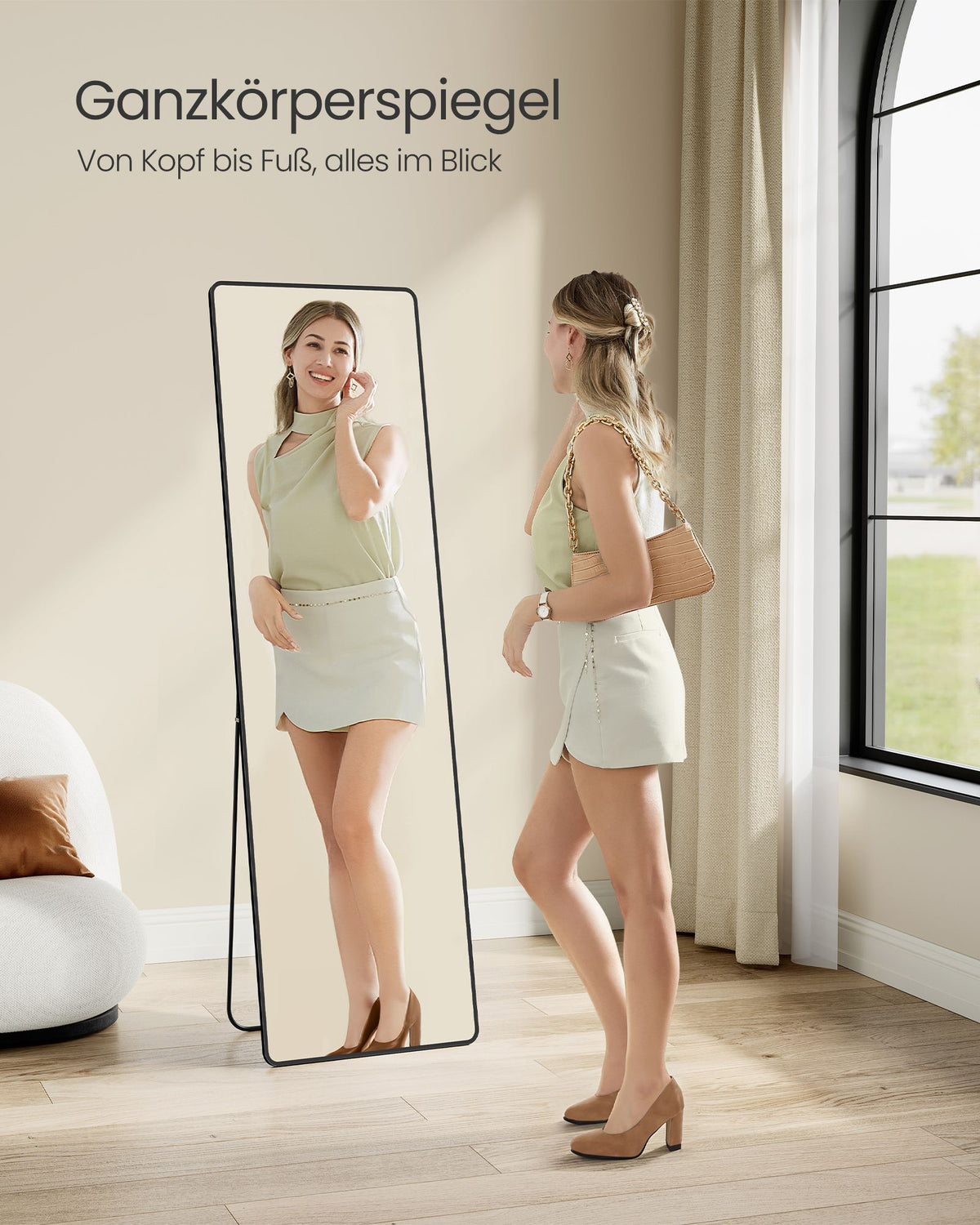 Standspiegel 160 x 50 cm – Rechteckiges Design – Freistehend oder Wandmontage