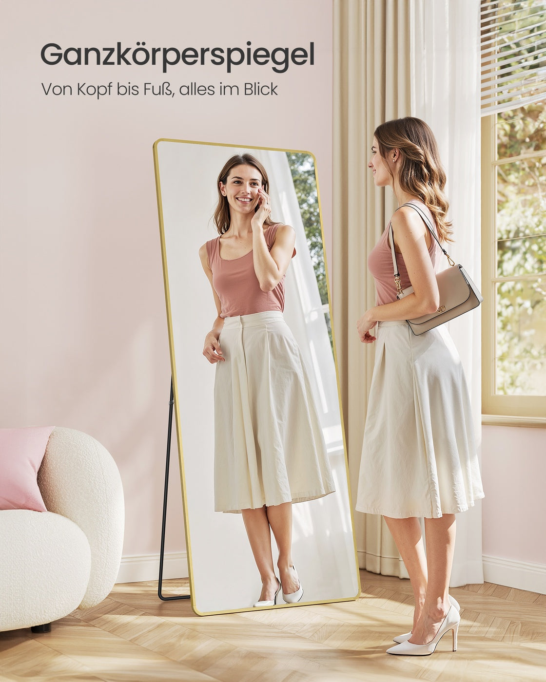 Standspiegel 160 x 50 cm – Rechteckiges Design – Freistehend oder Wandmontage