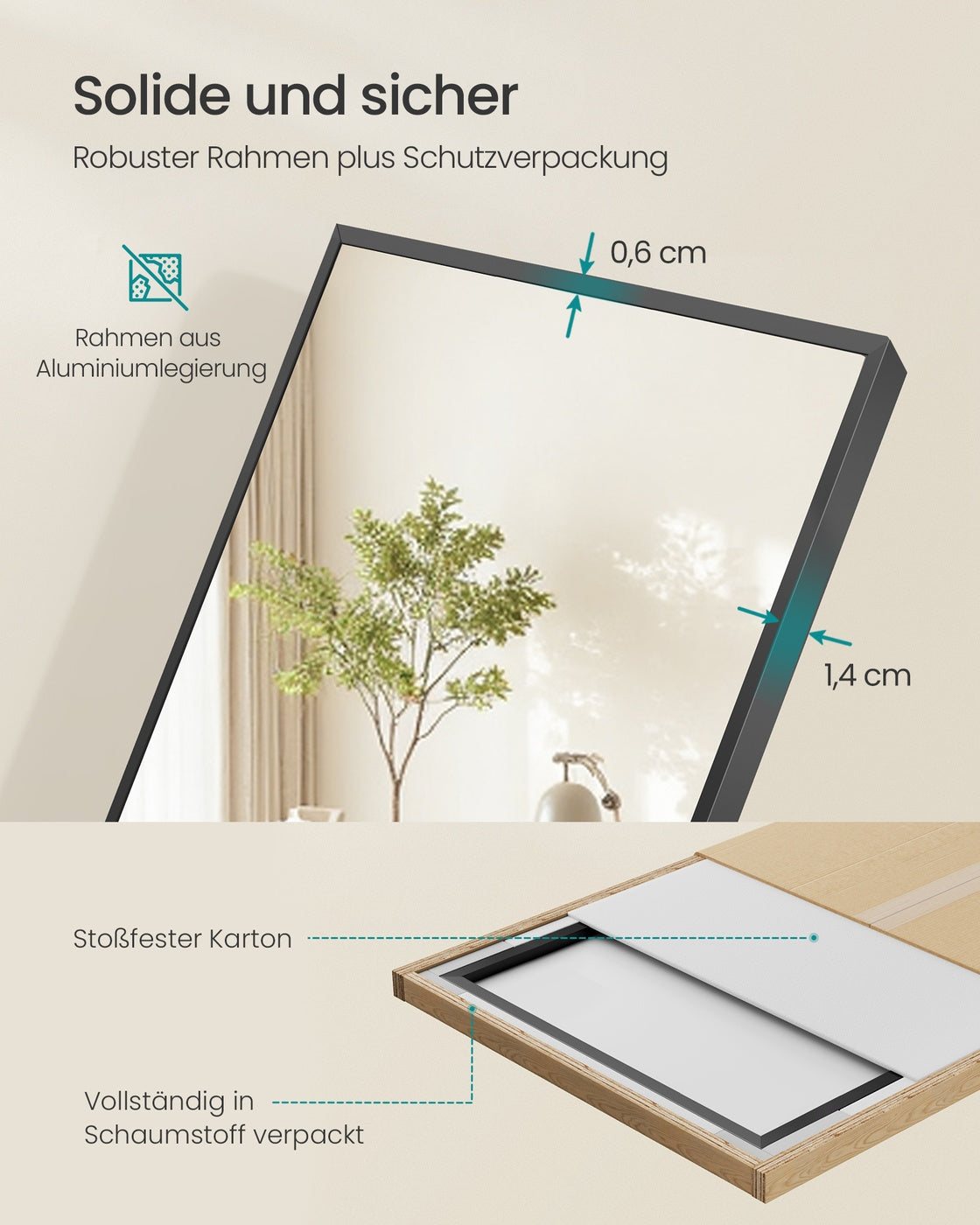 Standspiegel - Rechteckig - Schwarzer Rahmen - Standmodell