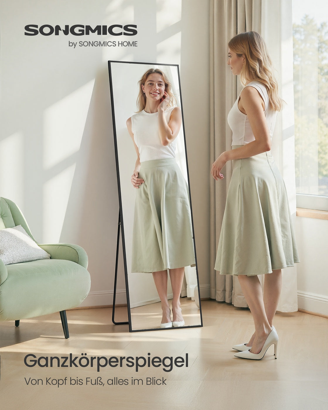 Standspiegel 150 x 40 cm - Rechteckig Mit Aluminiumrahmen - Für Schlafzimmer