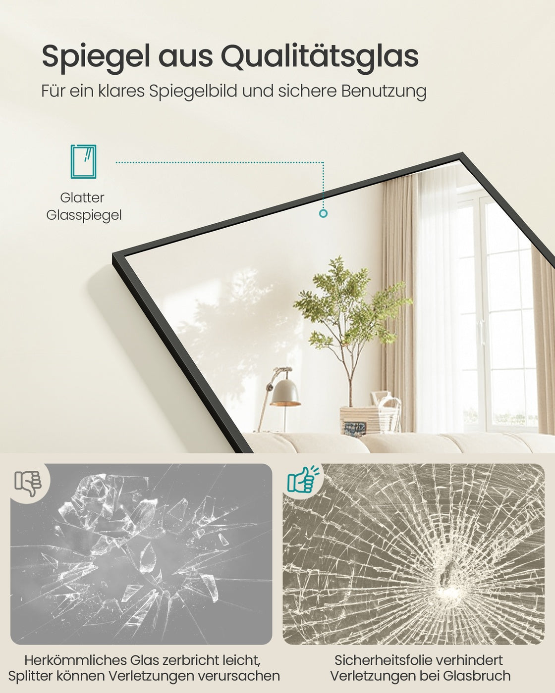 Standspiegel 150 x 40 cm - Rechteckig Mit Aluminiumrahmen - Für Schlafzimmer