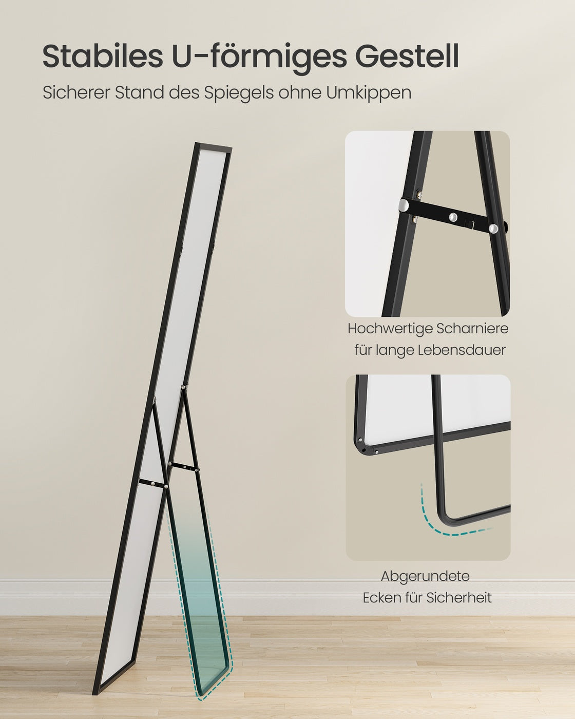 Standspiegel 150 x 40 cm - Rechteckig Mit Aluminiumrahmen - Für Schlafzimmer