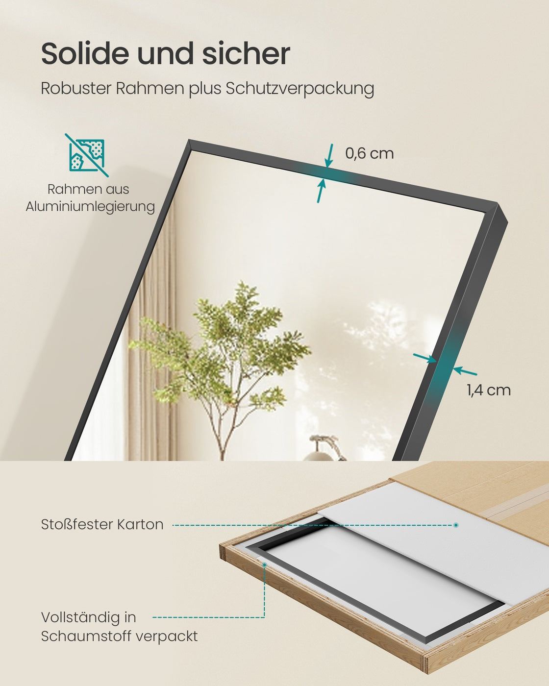 Standspiegel 150 x 40 cm - Rechteckig Mit Aluminiumrahmen - Für Schlafzimmer