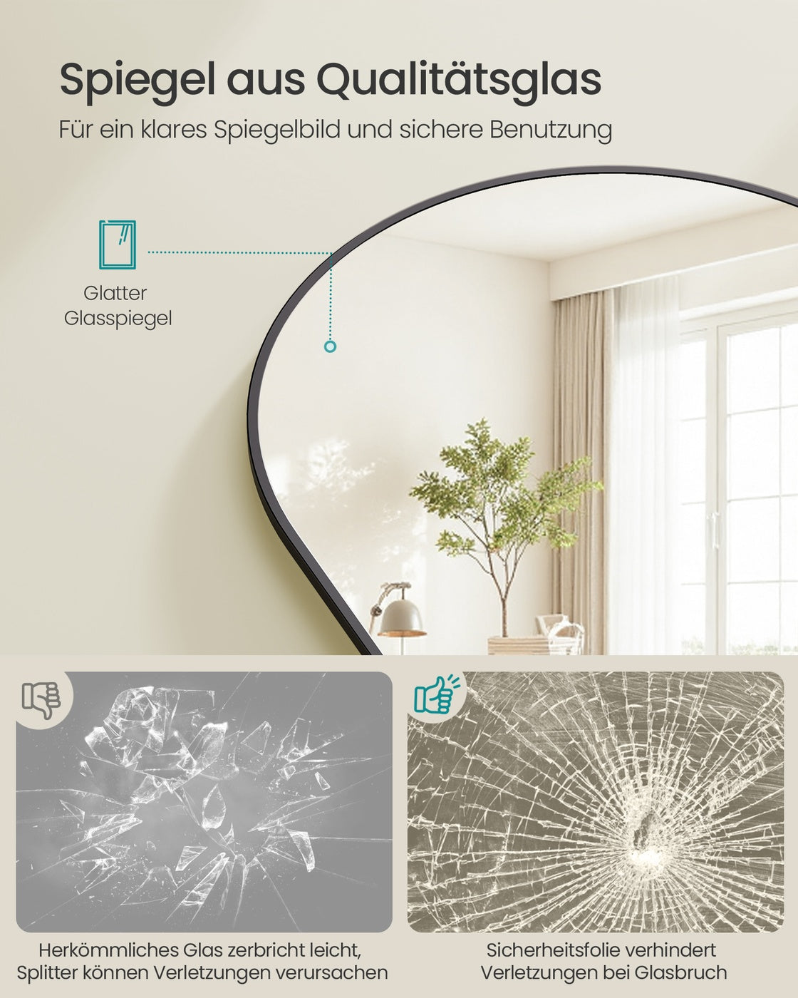 Standspiegel 160 x 50 cm - Gewölbter Spiegel Mit Aluminiumrahmen - Für Schlafzimmer