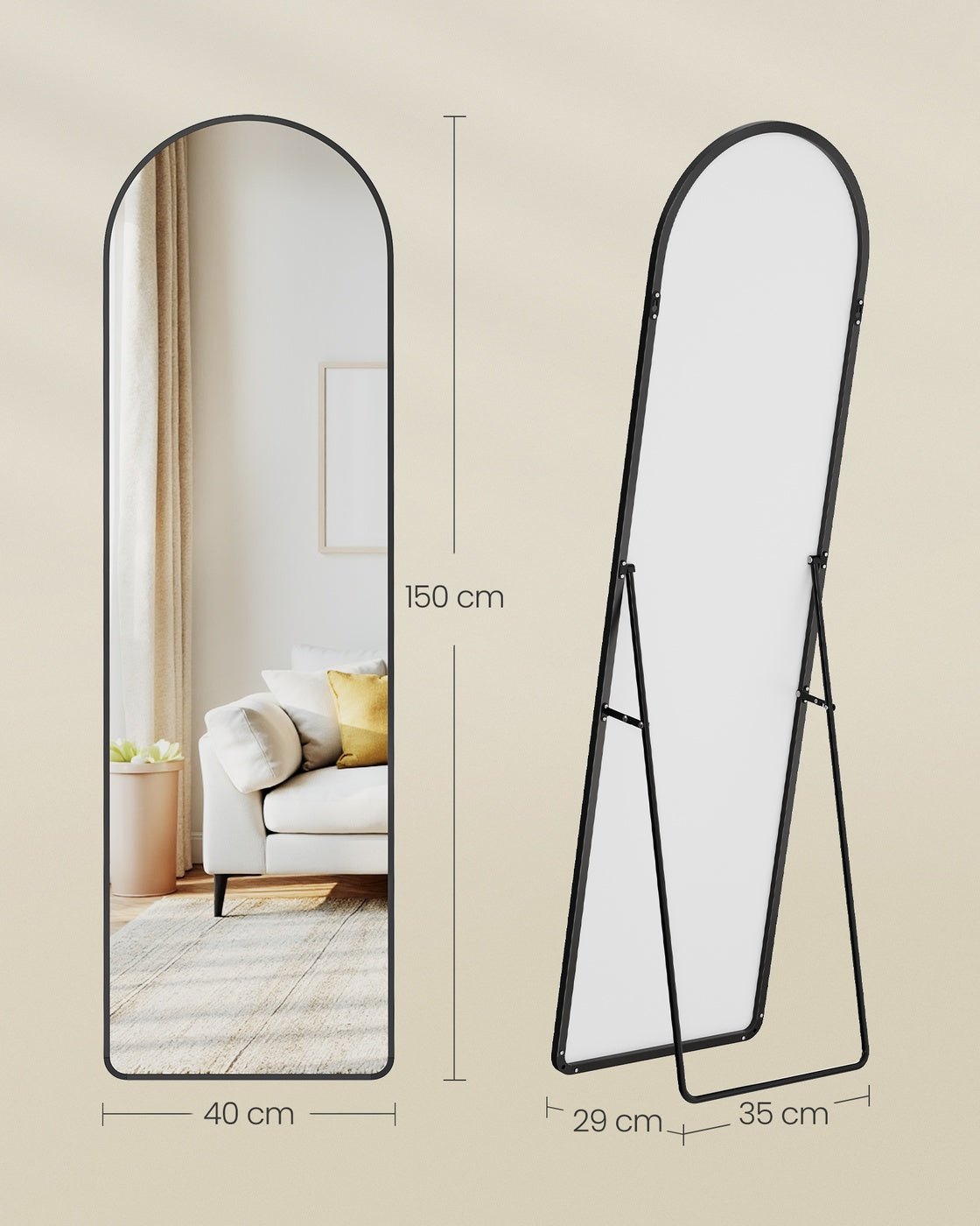 Standspiegel 160 x 50 cm - Gewölbter Spiegel Mit Aluminiumrahmen - Für Schlafzimmer