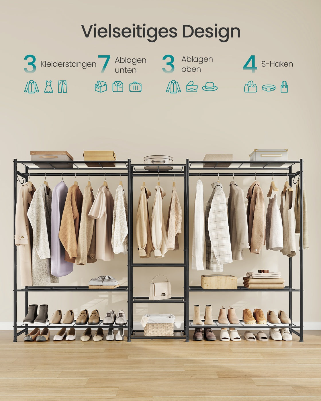 Offener Kleiderschrank - 10 Ebenen Und 3 Kleiderstangen - Für Schlafzimmer Oder Ankleidezimmer