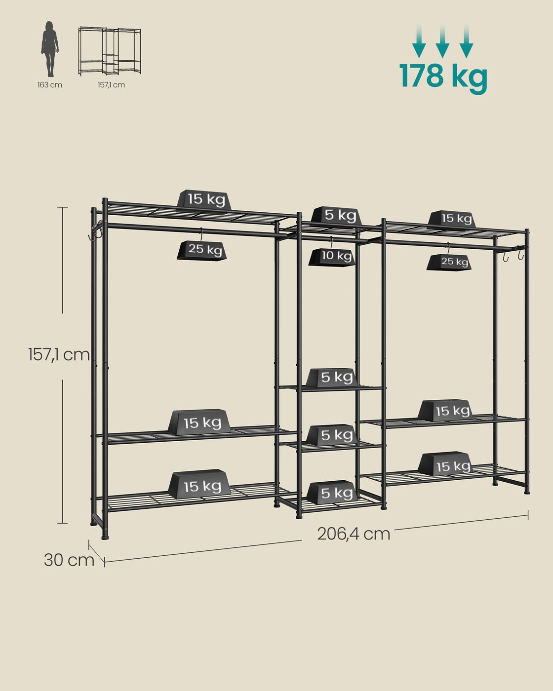 Offener Kleiderschrank - 10 Ebenen Und 3 Kleiderstangen - Für Schlafzimmer Oder Ankleidezimmer