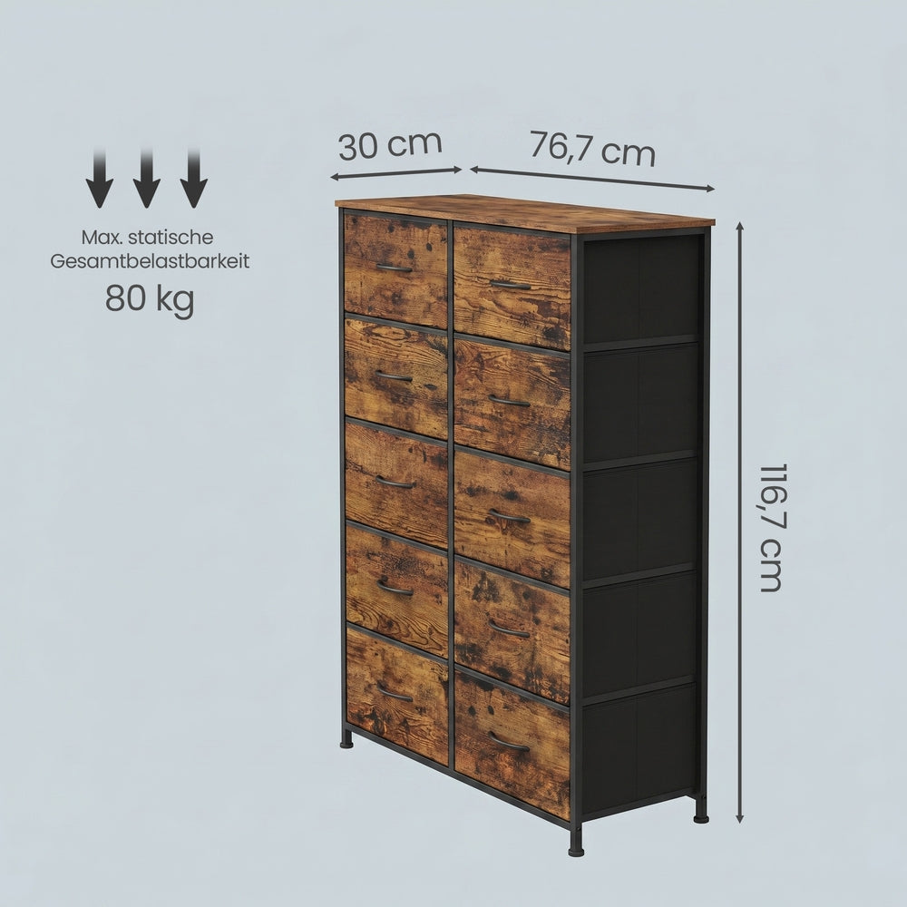 Sideboard Mit 10 Stoffschubladen - Stahlrahmen - Für Schlafzimmer Oder Flur