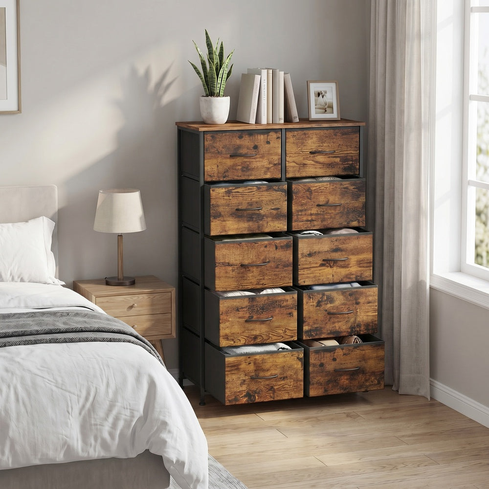 Sideboard Mit 10 Stoffschubladen - Stahlrahmen - Für Schlafzimmer Oder Flur