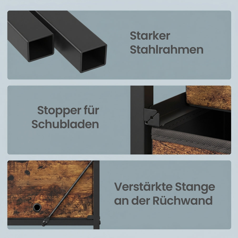 Sideboard Mit 10 Stoffschubladen - Stahlrahmen - Für Schlafzimmer Oder Flur