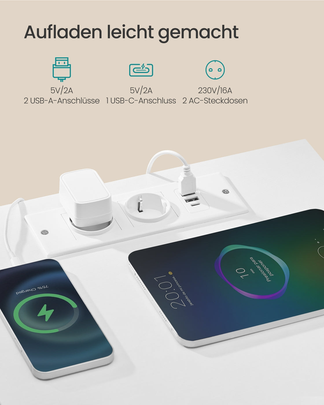 Nachttisch - Bellah Kollektion - Ladestation - App-Gesteuerte LED-Beleuchtung