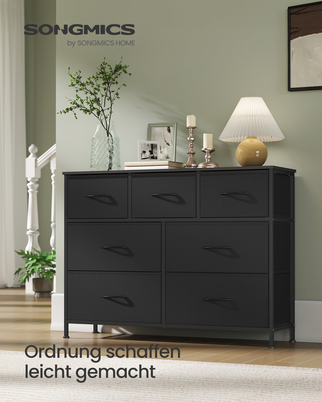 Großes Sideboard Mit 7 Stoffschubladen - Stahlrahmen - Für Schlafzimmer Oder Wohnzimmer