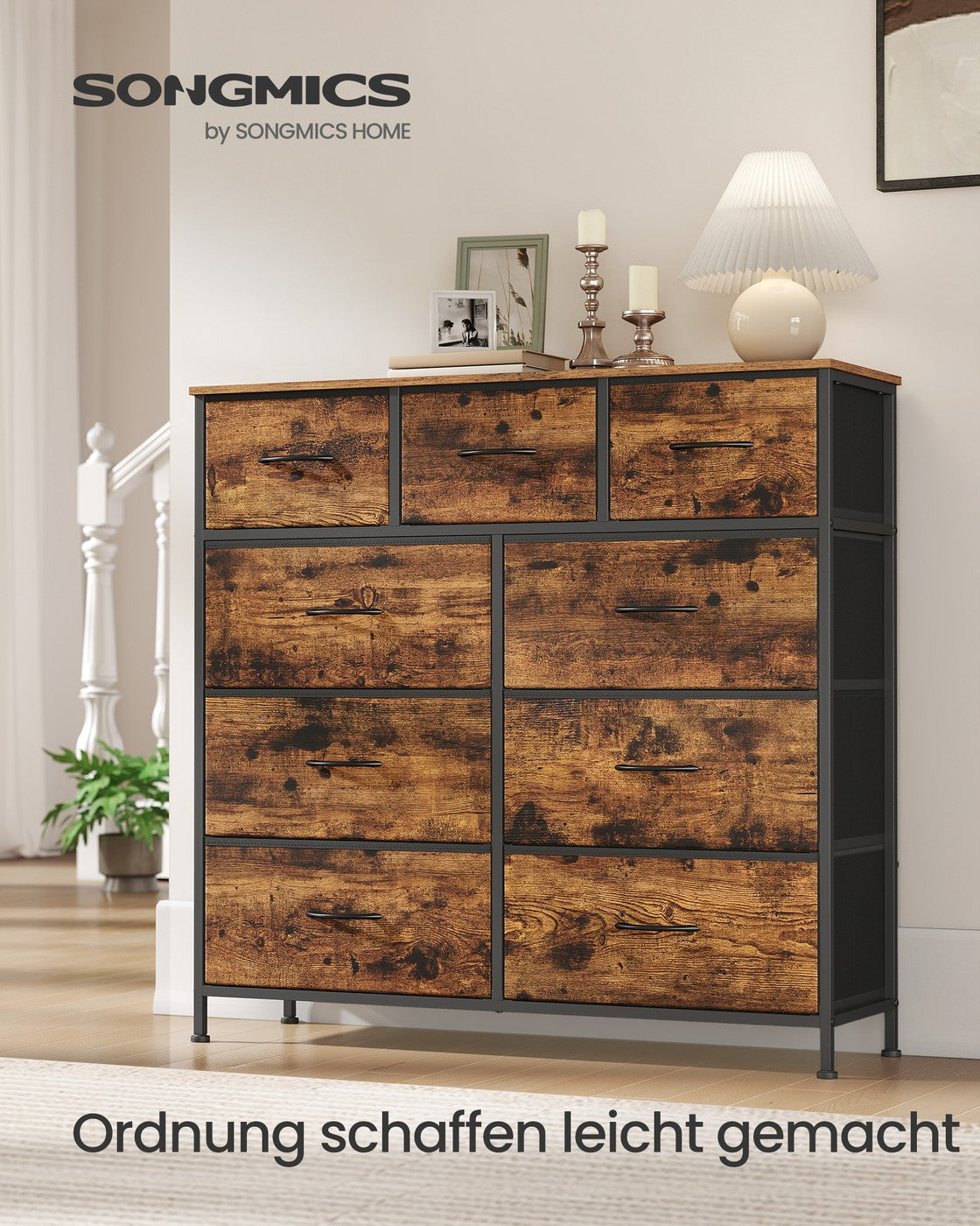 XL Sideboard Mit 9 Stoffschubladen - Stahlrahmen - Für Schlafzimmer Oder Flur