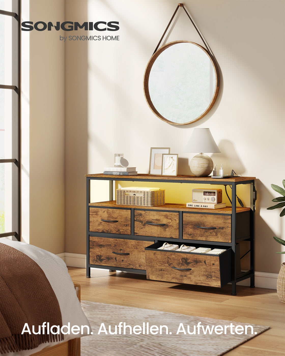 Sideboard Mit 5 Schubladen Und Offenem Fach - Industrieller Stil - Für Schlafzimmer Und Wohnzimmer