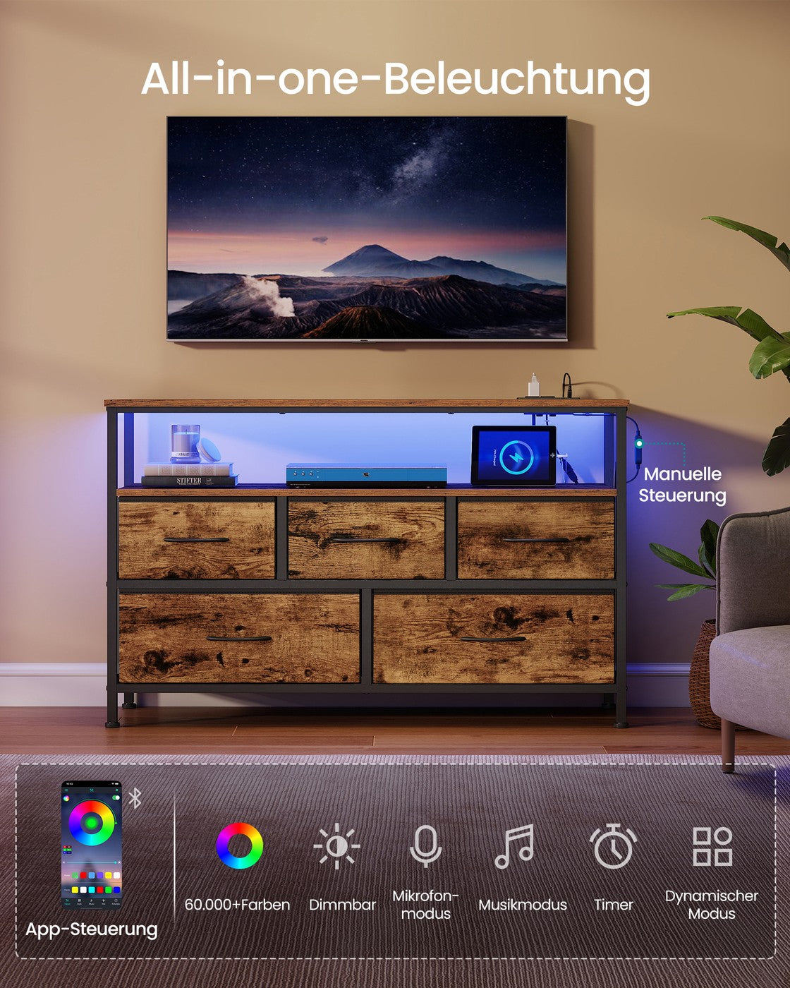 Sideboard Mit 5 Schubladen Und Offenem Fach - Industrieller Stil - Für Schlafzimmer Und Wohnzimmer