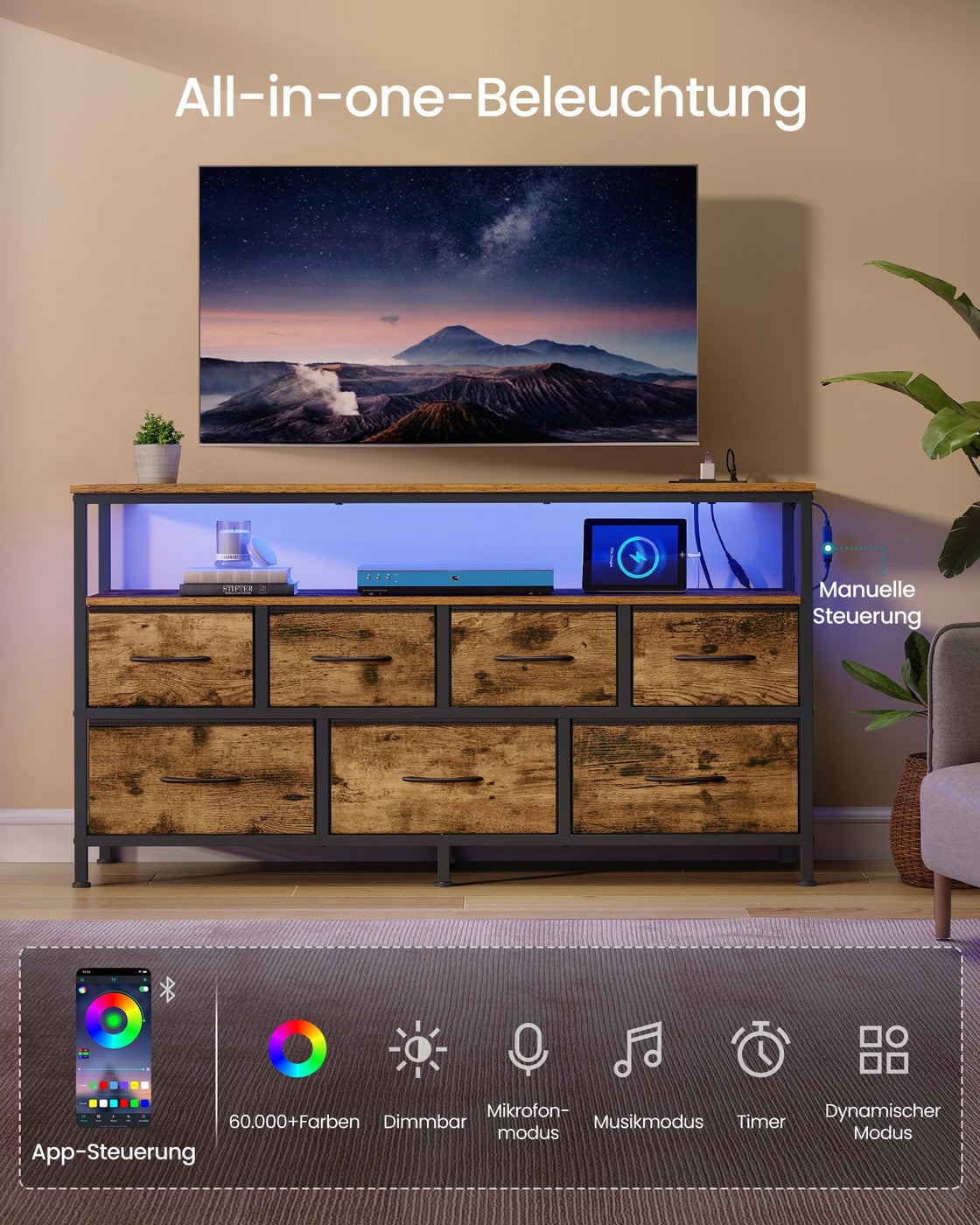 Sideboard Mit 7 Schubladen Und Offenem Fach - Industrieller Stil - Für Schlafzimmer Und Wohnzimmer