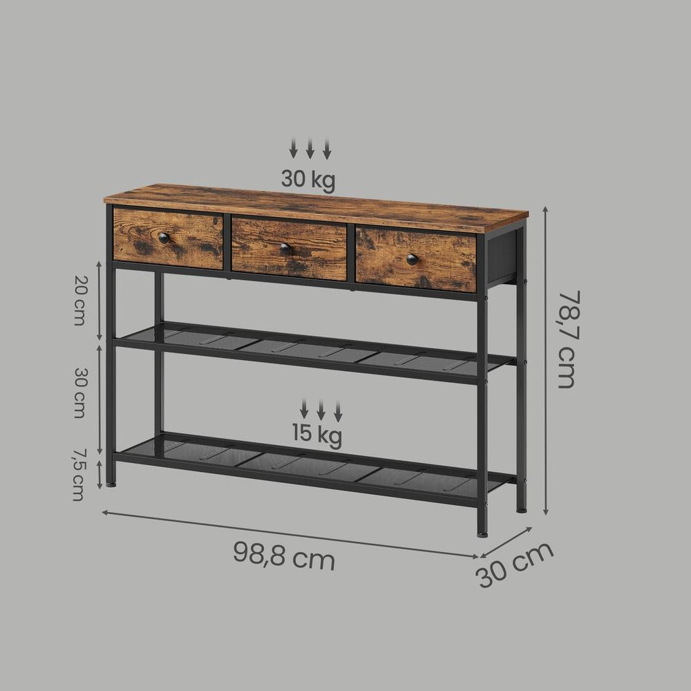 Schmaler Konsolentisch - Stahlrahmen Mit 3 Stoffschubladen - Für Flur Und Wohnzimmer