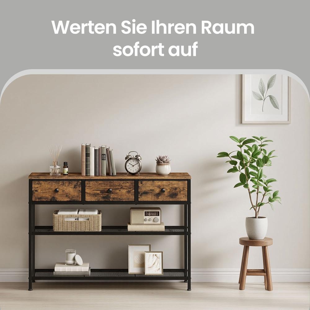 Schmaler Konsolentisch - Stahlrahmen Mit 3 Stoffschubladen - Für Flur Und Wohnzimmer