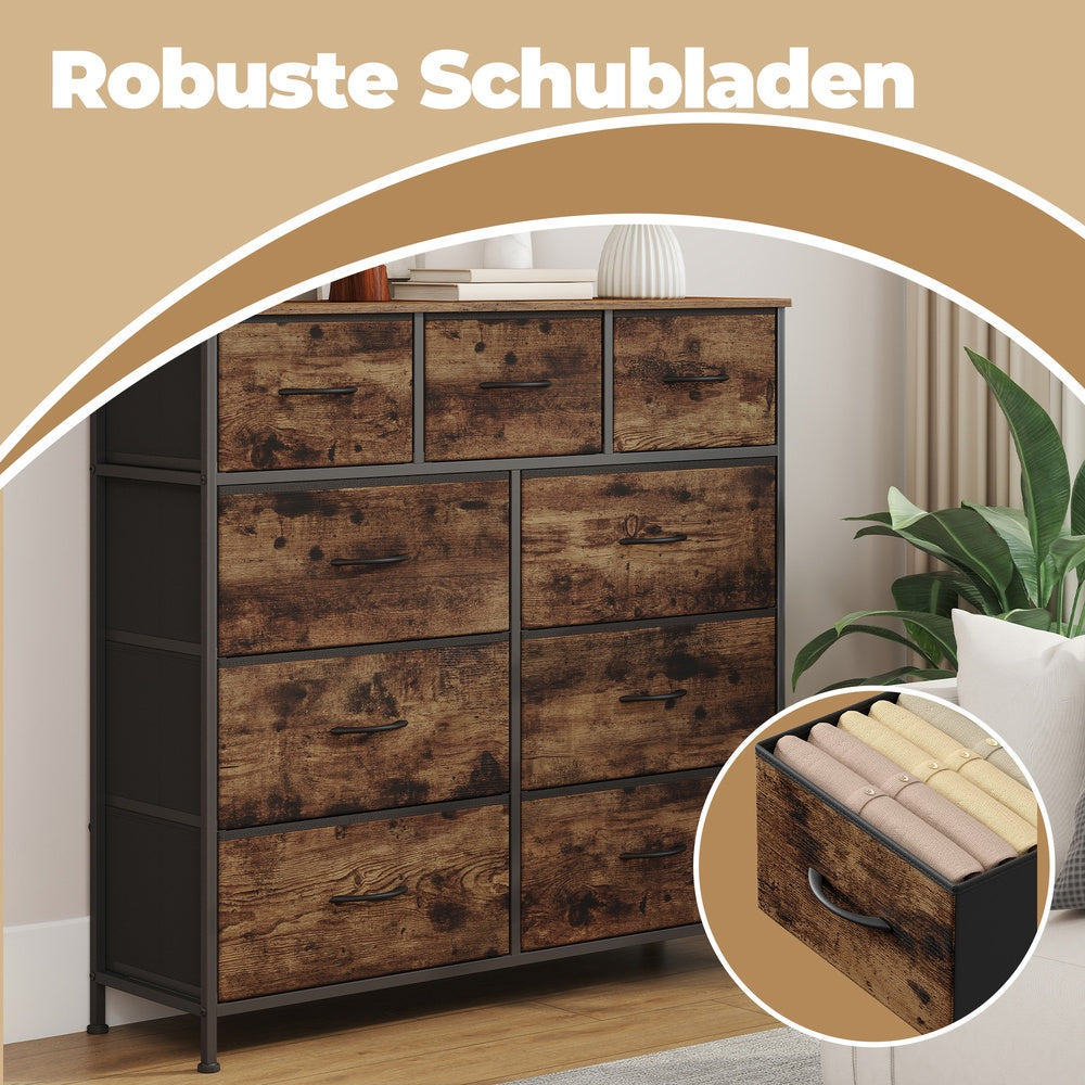 Sideboard Mit 9 Stoffschubladen - Stahlrahmen - Für Schlafzimmer Oder Flur