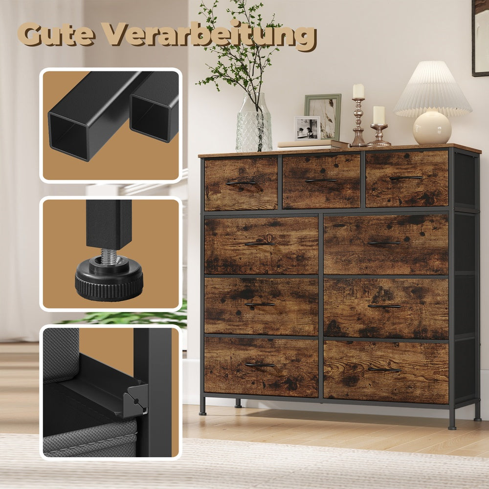 Sideboard Mit 9 Stoffschubladen - Stahlrahmen - Für Schlafzimmer Oder Flur