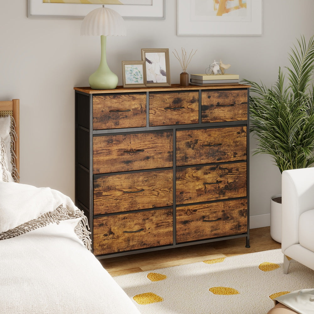 Sideboard Mit 9 Stoffschubladen - Stahlrahmen - Für Schlafzimmer Oder Flur