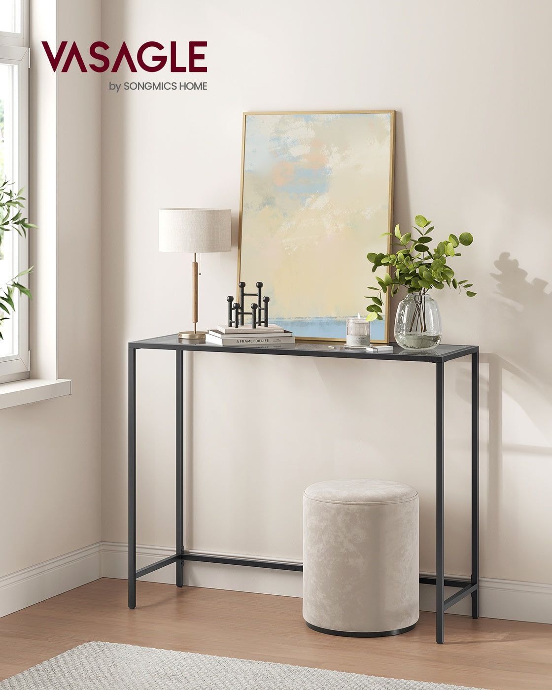 Konsolentisch - Glasplatte - Schwarzer Rahmen - Für Flur Oder Wohnzimmer