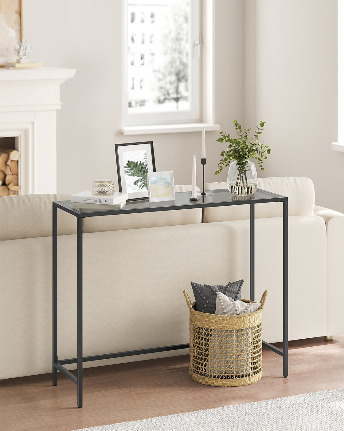 Konsolentisch - Glasplatte - Schwarzer Rahmen - Für Flur Oder Wohnzimmer
